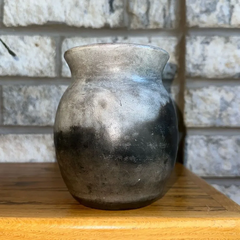Handmade Pottery Vase Artist Signed Space Gray  Ivory Rust Lavender Tan